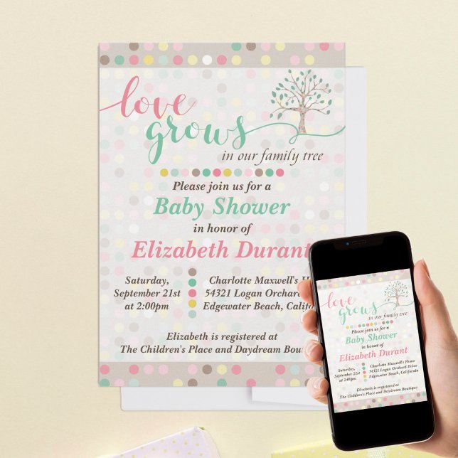Baby Shower Love Grows In Our Family Tree Pastel Invitation (Creator Uploaded)