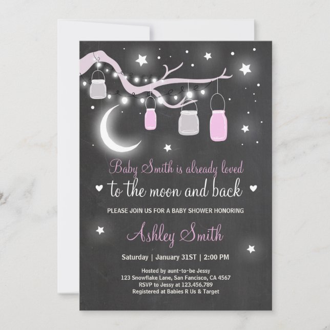 Baby Shower Love You to the Moon Shower girl pink Invitation (Front)