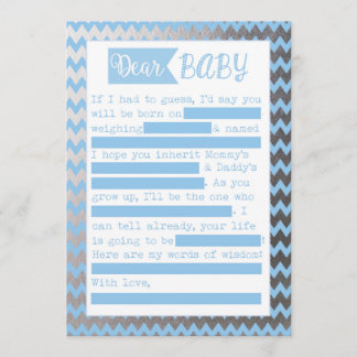 Baby Shower MadLibs Game, Blue and Silve Foil Look Invitation