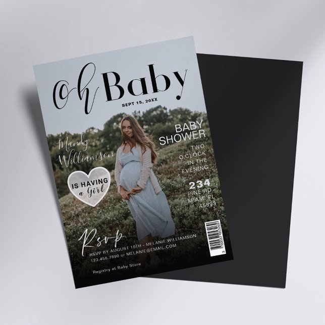 Baby Shower Magazine Photo Cover It's A girl Invitation (Creator Uploaded)