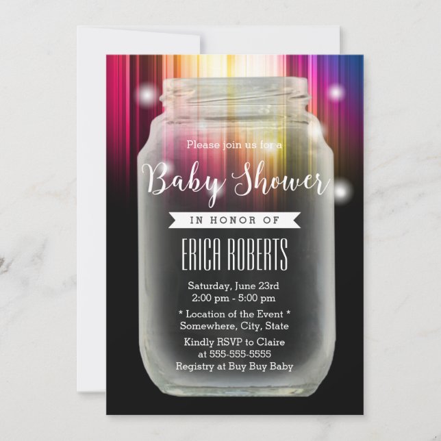 Baby Shower Mason Jar Elegant Aurora Borealis Invitation (Front)