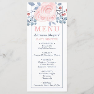 Baby Shower Menu Card, Blue, Blush Pink