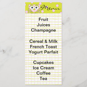 Baby Shower Menu "Pink Owl"