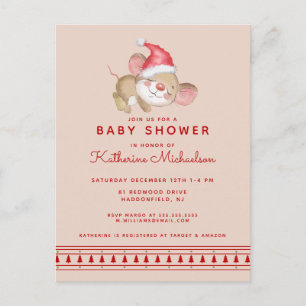 BABY SHOWER   Merry Christmas Mouse Invitation Postcard
