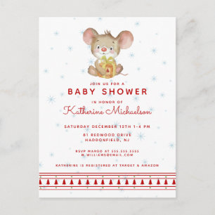 BABY SHOWER Merry Christmas Mouse Invitation Postcard