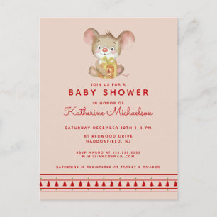 BABY SHOWER   Merry Christmas Mouse Invitation Postcard