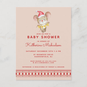 BABY SHOWER   Merry Christmas Mouse Invitation Postcard