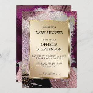 Baby Shower   Metallic Gold Cassis Plum Abstract Invitation