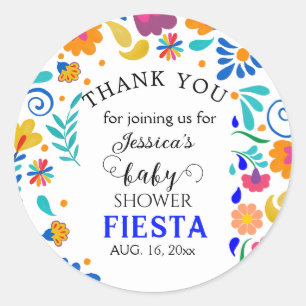 Baby Shower Mexican Fiesta Floral Round Sticker