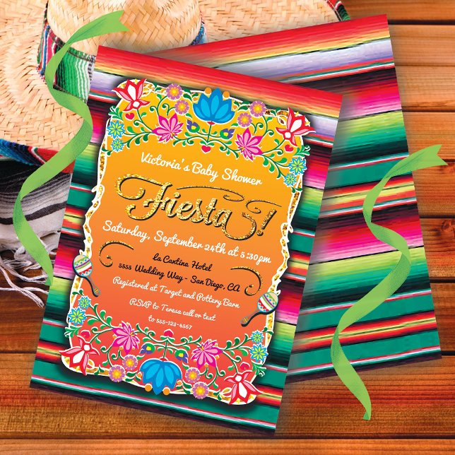 Baby Shower Mexican Fiesta Party Gold Glitter Invitation (Creator Uploaded)