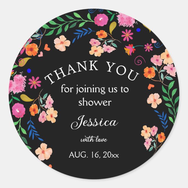 Baby Shower Mexican Floral Party Round Sticker (Front)