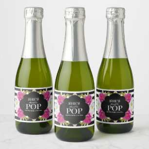 Baby Shower Mini Sparkling Wine Label Black Stripe