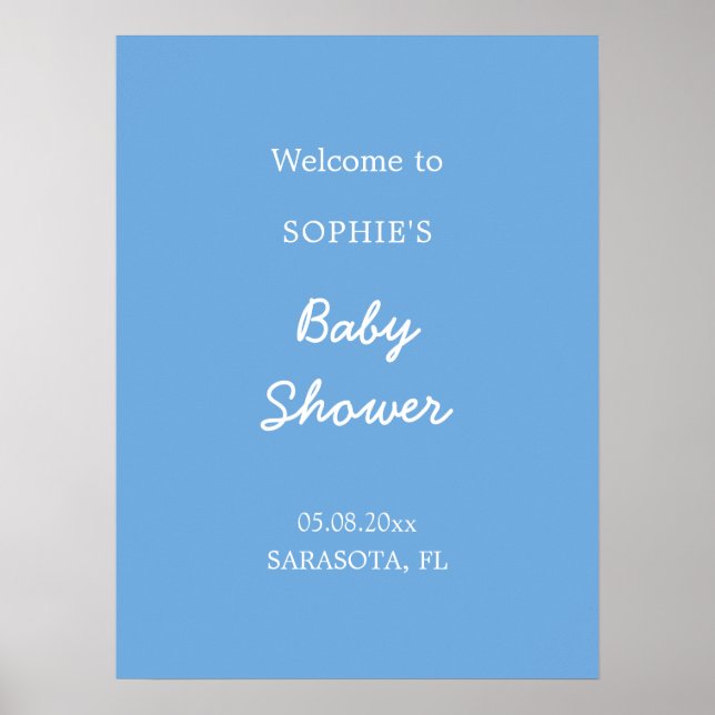 Baby Shower Minimalist Blue Welcome Poster (Front)