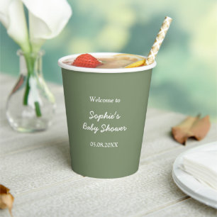 Baby Shower Minimalist Sage Green Paper Cups