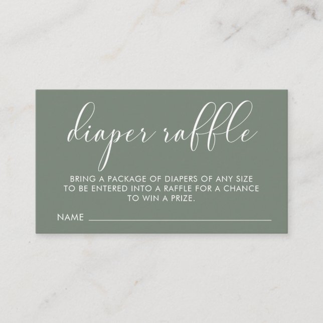 Baby Shower Minimalistic Sage Green Diaper Raffle  Enclosure Card (Front)