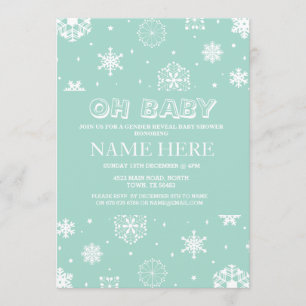 Baby Shower Mint Gender Reveal Snowflake Invite