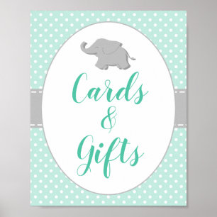 Baby Shower Mint Green Elephant Cards & Gifts Sign
