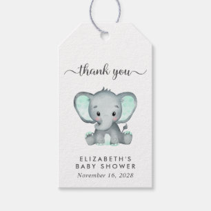 Baby Shower Mint Green Elephant Thank You Gift Tags