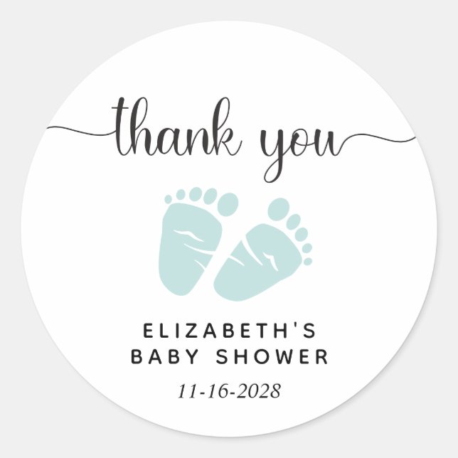 Baby Shower Mint Green Feet Thank You  Classic Round Sticker (Front)