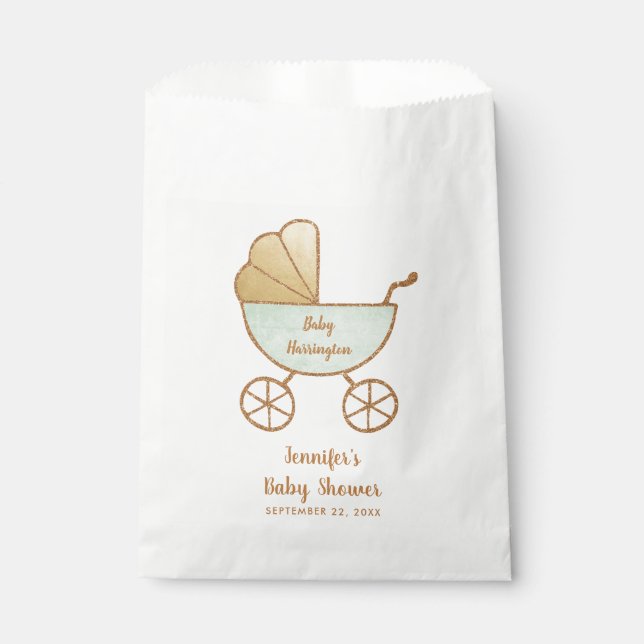 Baby Shower Mint Retro Carriage Favour Bag (Front)