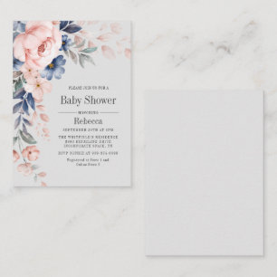 Baby Shower Modern Bloom Blue Pink Floral Card