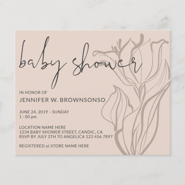 Baby Shower Modern Blush Pink Party Floral Invite Flyer (Front)
