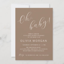 Baby Shower Modern Brown Tan Elegant Invitation