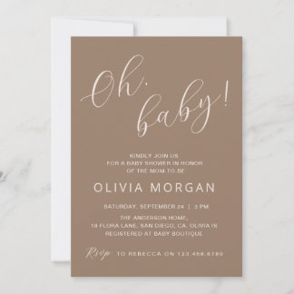 Baby Shower Modern Brown Tan Elegant Invitation