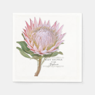 Baby Shower Modern Floral Pink Protea Flower Napkin
