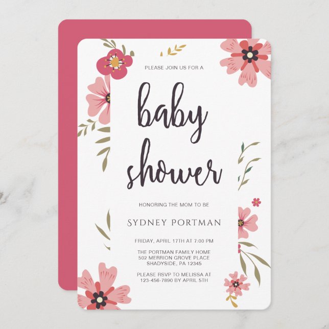 Baby Shower Modern Pretty Floral Invitation (Front/Back)