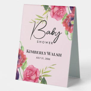 Baby Shower Modern Red Pink Flowers on Light Pink 
