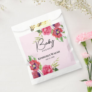 Baby Shower Modern Red Pink Flowers on Light Pink  Favour Bag