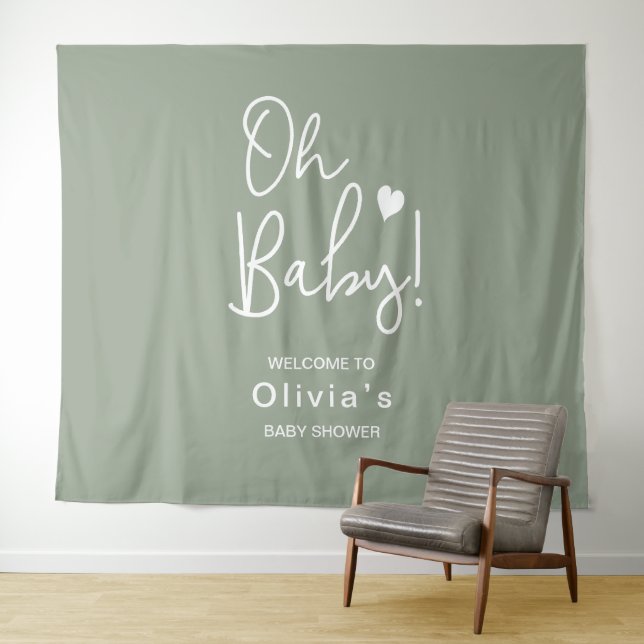 Baby Shower Modern script Green Welcome Oh Baby Tapestry (In Situ (Horizontal))