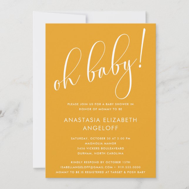 Baby Shower Modern Script Marigold Invitation (Front)