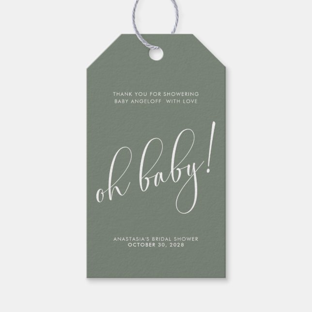 Baby Shower Modern Script Sage Favour Tag  (Front)