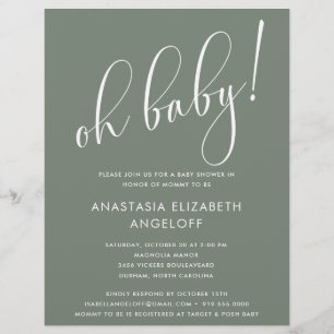 Baby Shower Modern Script Sage Green Invitation Flyer