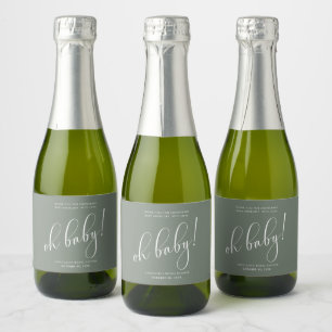 Baby Shower Modern Script Sage Thank You Sparkling Wine Label