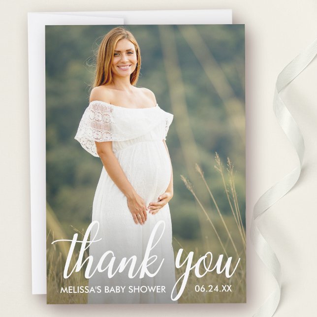 Baby Shower Modern Script Thank You Photo Card (Customize to add text to back of card.)