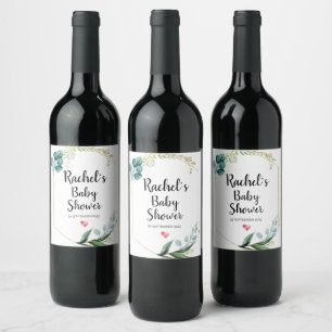 Baby Shower Mom to Be Baby Girl Boy Greenery Wine Label