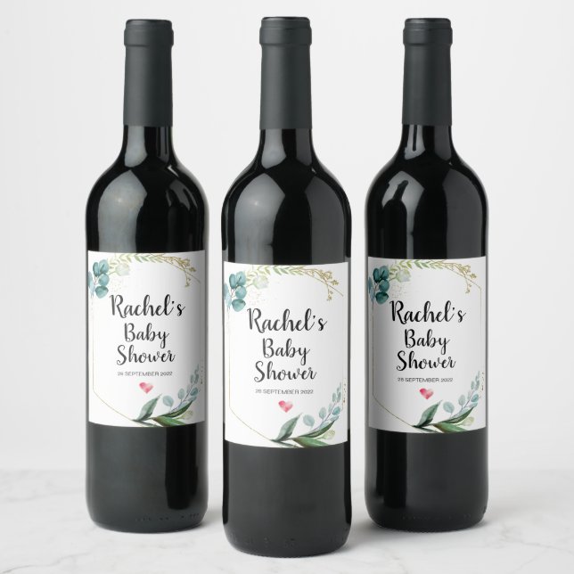 Baby Shower Mom to Be Baby Girl Boy Greenery Wine Label (Bottles)