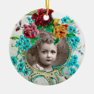 BABY SHOWER Monogram Blue Aquamarine PhotoTemplate Ceramic Ornament