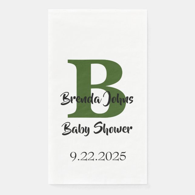 Baby Shower Monogram Forest Green Jungle Theme  Napkin (Front)