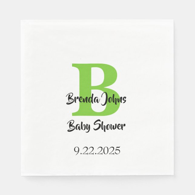 Baby Shower Monogram Name Green Jungle Theme  Napkin (Front)
