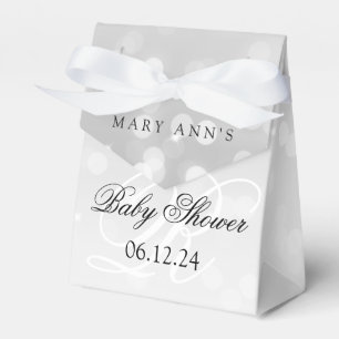 Baby Shower Monogram Silver Bokeh Sparkle Lights Favour Box