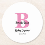 Baby Shower Monograms Pink White Cute Simple Round Paper Coaster<br><div class="desc">Designed with text templates for monogrammed initial & name which you can customise! Great for baby shower party but you can edit the text to suit for another event as well!</div>