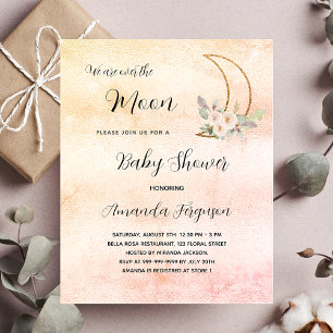 Baby shower moon blush rose gold budget invitation flyer