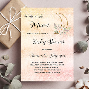 Baby shower moon blush rose gold girl luxury invitation