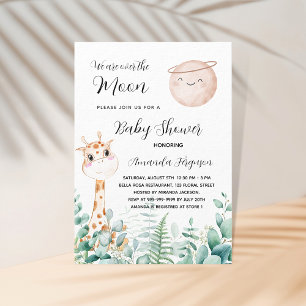 Baby Shower moon giraffe eucalyptus forest luxury Invitation