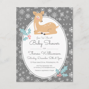 BABY SHOWER   Mother Deer & Snowflakes Postcard