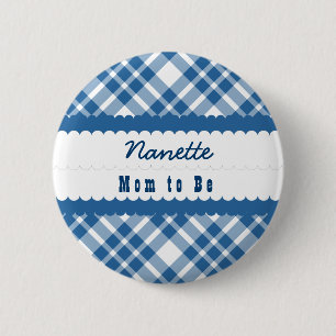Baby Shower Mum To Be Diagonal Plaid V10 BLUE 6 Cm Round Badge